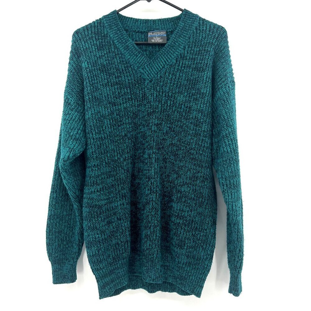 Vintage Playboy Special Edition Green Black V-Neck Sweater Men's Large 70s/80s